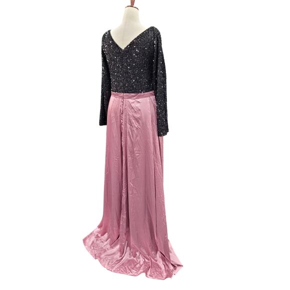 NWT Women's Black Pink Long Sleeve Sequin Gown Size 28 - Picture 10 of 13